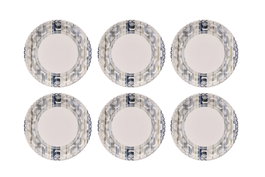 Hermia Juego de Platos para Postre Grey Lines, 6 Piezas, Gris y Blanco
